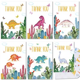 72 Pieces Dinosaur Thank You Cards Includes 36 Pieces Dinosaur Envelopes and 36 Pieces Cactus Dino Thank You Cards Watercolor Dino Blank Thank You Notes Cards for Baby Shower kids Birthday Party