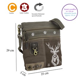 DOMELO Trachtentasche. Kleine Umhängetasche. Oktoberfest Damen Crossbody Bag mit Hirsch Aufdruck. Khakigrün Canvas Tasche als Geschenk für Trachtenmode Liebhaber