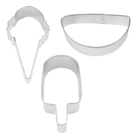 R&M Summer Treats 3 Piece Cookie Cutter Set. Includes Ice Cream Cone, Watermelon and Popsicle Cookie Cutter.