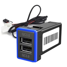After7 QC3.0 Toyota A Type USB Power Switch Hole Panel Equipped with 2 Ports, LED Lighting, Tablet, Smartphone, Alphard, 20/30 Series, Prius, 30 Series, Voxy, 70 Series, 80 Series (Blue)