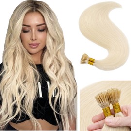 Sleekalon I Tip Hair Extension Human Hair 18 Inch Pre Bonded Real Hair Extension Blonde Stick I Tip Cold Fusion Remy Keratin Itip Hair Extension Invisible Straight,50g/100 Strands #60-Platinum Blonde