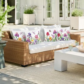 Bonhause Spring Floral Throw Pillow Covers 18 x 18 Inch Set of 4 Narcissus Iris Flower Decorative Throw Pillow Cases Soft Velvet Outdoor Cushion Covers for Sofa Garden Couch Home Decor