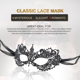 MYMENU Masquerade Mask for Women Venetian Lace Eye Masks For Party Prom Ball Costume Mardi Gras Party Supply (Black Lace)