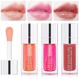 Alisesun 3 Set Lip Oil Hydrating Tinted Lip Balm, Plump Lip Gloss Lip Care Transparent Toot Lip Oil Tinted, Nourishing Repairing Lightening Lip Lines Lip Care Products