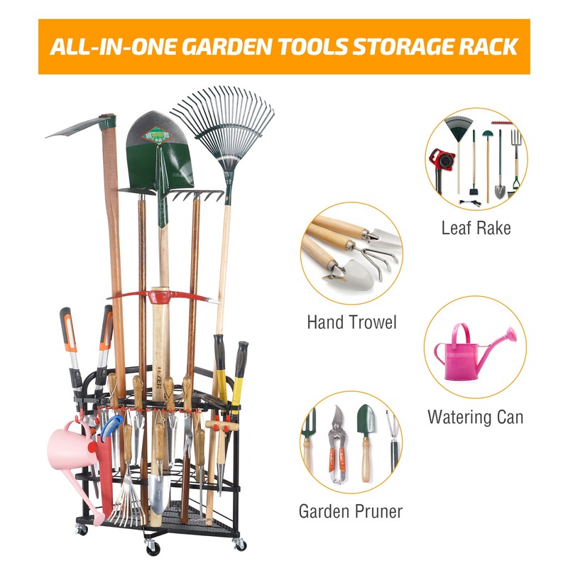 PLKOW Garden Tool Organizer with Wheels and Storage Hooks, Rolling