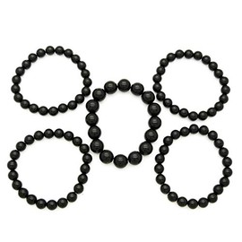 Fashion21 Women's Simulated Pearl Stretch Bracelet Stack 5 Piece Set (Black)