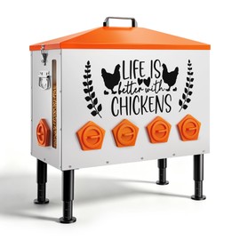 95LB Extra-Large Chicken Feeder with 10 No-Waste Ports – Galvanized Metal Poultry Feeder, Anti-Roost Roof Lid, Feed Level Window & Adjustable Cylindrical Legs – Outdoor Feed Box for Ducks & Geese