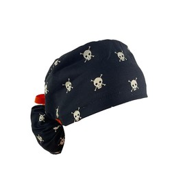 Ponytail Medical Scrub Cap – Boo! Skull & Bones Black – Turn Up Ponytail Scrub Hats, Dr. Hats, Nurses Hats. Scrub Hat for Women & Men tie Back | Working Cap with Holde