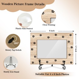 LWBEO Paw Prints Picture Frame, Photo Frame For Pet Owner Wood Picture Frame Gift, Sympathy Gifts For Dog Owner Cat Owner, 4x6 Picture Frame With Stand, Horizontal Picture Frame For Tabletop -41