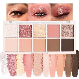 Ten Color Matte Shimmer Eyeshadow Makeup Palette,White Rose Gold Yellow Grapefruit Champagne Gold Nude Light Brown Dark Brown Black 10 Color Powder Eye shadow,Makeup Eyeshadow,Vegan & Cruelty-Free 03#