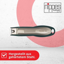nippes Solingen Premium Nail Clippers with Nail Catcher, Green, Toenail Clippers, 80 mm, Hardened Steel, Curved Edges, Ergonomic Soft-Touch Grip Surface