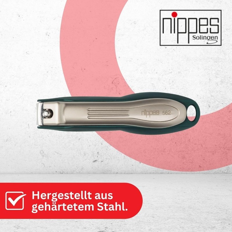 nippes Solingen Premium Nail Clippers with Nail Catcher, Green, Toenail