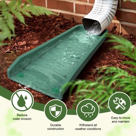 WESTERN SUPPLY HARDWARE Splash Blocks for Gutters Downspouts, 17" Downspout Extensions for Rain Water Drainage, Thickened Gutter Splash Guard with Fixing Piles (2 Pack, Green)