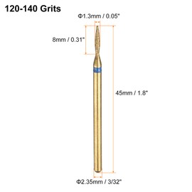 HARFINGTON 5pcs 120-140 Grits Diamond Grinding Bit 1.3mm Oval Head 2.35mm Shank 8mm Length Titanium Plated Stone Sanding Drill Bits Rotary Tool for Nails Grinding Polishing