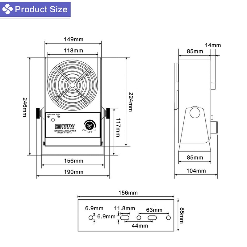FEITA Ionizer Air Blower ESD Ionizer Desktop Ionizing Air Blower