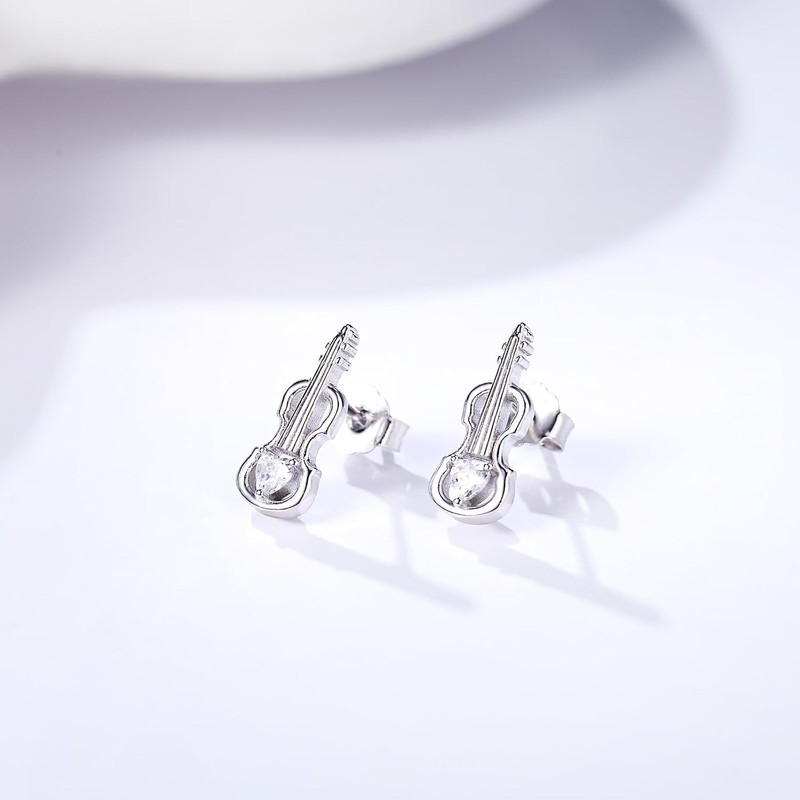 arete de violín de plata de ley 925, hipoalergénicos, para