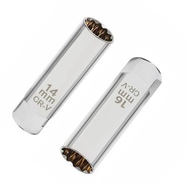 DFsucces Plug Wrench, Spark Plug Wrench, Universal Socket, Set of 2, 12 Square Thin Wall, 0.1 inch (3/8 mm) (0.37 inch (9.5 mm) Insertion Angle, For Replacement of Plugs for Imported Cars (0.6 inch (14 mm & 16 mm)