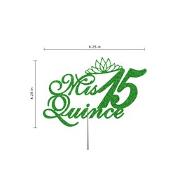 Mis Quince 15 decoraciones de quinceañera con purpurina, quince ideas para decoración de fiesta de cumpleaños, decoración de calidad premium, purpurina resistente de doble cara, palo de acrílico. Fabricado en Estados Unidos (verde)