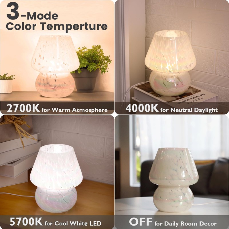 ULAROOM USB Plug-in Mushroom Lamp Small Bedside Table Lamp with