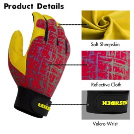 FEISHDEK Gardening Gloves for Women and Men, Touchscreen Sheepskin Leather Garden Work Gloves for Flexible Breathable Yard Working (Large, Red)