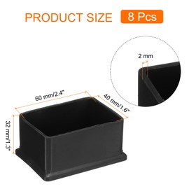sourcing map 8pcs Rectangle Chair Leg Caps PVC Chair Leg Floor Protectors Non-Slip Chair Feet Covers for Hardwood Floors Furniture Protectors, Black, 40 x 60 MM