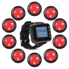 CYSSJF Wireless Calling System Restaurant Pagers Table Calling System, Waiter Calling System with 10 Waterproof Call Buttons and 1 Watch Receiver Suitable for Clinic，Restaurant, Cafes, Factory