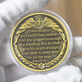 Guardian Angel Coin - Archangel Michael with Psalm 91:10-11 - Protective and Inspirational Token - Faith and Strength Symbol ﻿
