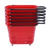 6PCS Plastic Shopping Basket with Handles&Wheels, 35L Rolling Shopping Cart
