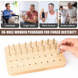 Hossmily 36-Hole Wooden Pegboard for Finger Dexterity and Hand Rehabilitation, with 4mm/6mm/8mm Pegs to Improve Fine Motor Skills and Hand-Eye Coordination