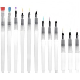 Zhenghebuy Watercolour Brush Pens Set,12 Pcs Refillable Water Brush Pens,Point Tip and Flat Tip Art Paint Pens for Calligraphy,Lettering,Kids,Adults(3 Sizes)