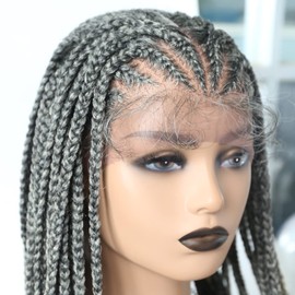 RESHE 6 1/2"X13" Lace Front Braided Wigs For Black Women Cornrow Box Braids Wigs With Baby Hair for African American Women Hand Tied Braids Knotless Synthetic Braiding Wig (#1B/613)