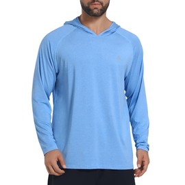 Light Face Men's Sun Protection Hoodie Shirts UPF 50+ Long Sleeve SPF UV Rash Guard Fishing Hiking Lightweight (Sky Blue, L)