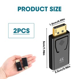 2 Pieces DisplayPort to HDMI Adapter, 4K DP to HDMI Converter, HDMI to DisplayPort Adapter, DP to HDMI Universal Compatibility for Lenovo, HP, Dell and Other PCs, Black