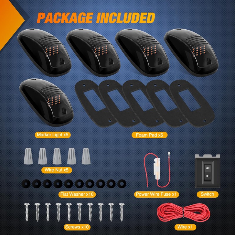 Nilight Cab Roof Marker Light 5 PCS 16 LED Smoked