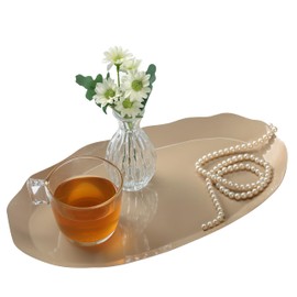 Folkulture Bathroom Tray or Perfume Tray, 14" Bathroom Organizer Countertop, Metal Tray for Bathroom Accessories, Bathroom Counter Tray, Bathroom Vanity Tray for Home Decor (Iron Tray Swirl Beige)