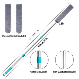Retractable Gap Dust Cleaner Cleaning Tools with 2 Microfiber Dusting Cloths Long Handle 65inches Washable and Retractable Duster Brush for Cleaning Under Appliances Furniture Couch Fridge