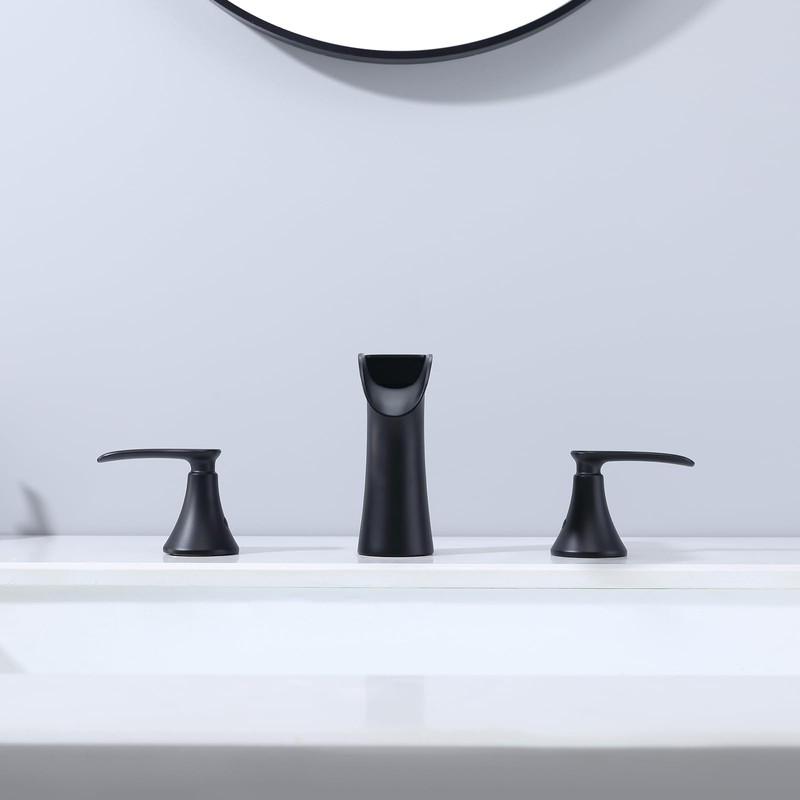 JAKARDA Waterfall Bathroom Faucet Black, Two Handle 8inch Bathroom Faucet,