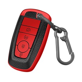 QBUC for Ford Key Fob Cover,Soft TPU Key Protection Case Compatible with Ford Bronco Escape Explorer Expedition Edge F150 Fusion Mustang Ranger Maverick Lincoln (Red, 4 Button)