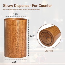 Yaellede Wooden Coffee Straw Holder Dispenser for Counter, Reusable Drinking Straw Organizer, Coffee Stirrers Holder, Utensil Storage Container for Kitchen & Bar, Farmhouse Party & Restaurant Decor