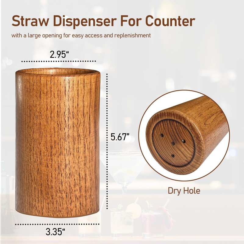 Yaellede Wooden Coffee Straw Holder Dispenser for Counter, Reusable Drinking