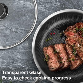 12 Inch / 30 cm Pan Lid for Frying Pan - Pot Lids with Stainless Steel Handle 12" - Glass Vented Skillet Cover, New Packing，Clear