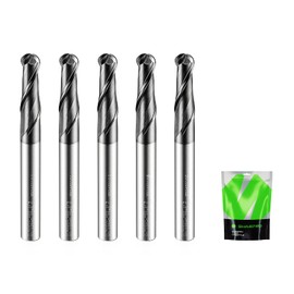SHARPRO Carbide Ball Nose End Mill 2 Flute 1/4 Inch SHK. and Cutting Dia. 3D Carving, High-Speed and Deep Cutting, AlCrN Coated, Apply for Alloy Steel, Stainless Steel and Various Cast Iron.(5PCS)