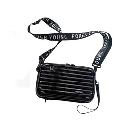 OXYPLAY PVC Hard Shell Travel Multi-Function Luggage,Women's Portable Toiletry And Makeup Bag, Alphabet Strap Storage Crossbody Bag (Black)