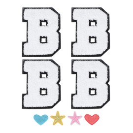 PATIKIL Iron on Letters, 4 Pack Iron-on/Sew-on B Letter Patches Alphabet Cloth Patch with Heart Star Patch for Team Costume Decoration Clothes Hat Jeans DIY