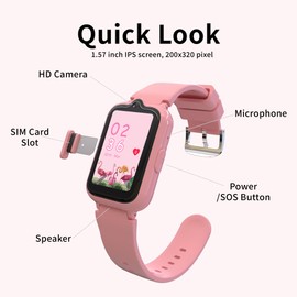Kids Smart Watches Girls with GPS Tracker, GPS Watch for Kids Age 5-12 with Video & Voice Call SOS Alarm Camera Pedometer Calculator Working Mode, Kids Cell Phone Watch for 6 7 8 9 10 Years Old(Pink)