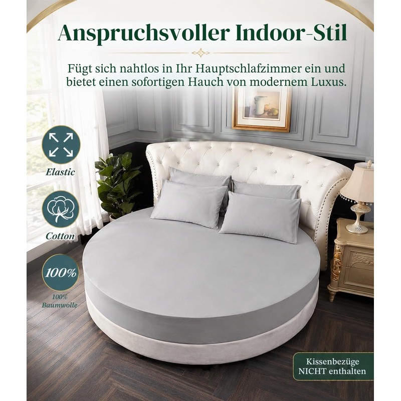 FANSU Round Fitted Sheets 220 x 220, 100% Cotton Flat