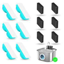 Lawfery Cat Water Fountain Filter Replacement, 6 Filters and 6 Pre-Filter Sponges for 3.2L/108oz Wireless Pet Fountain