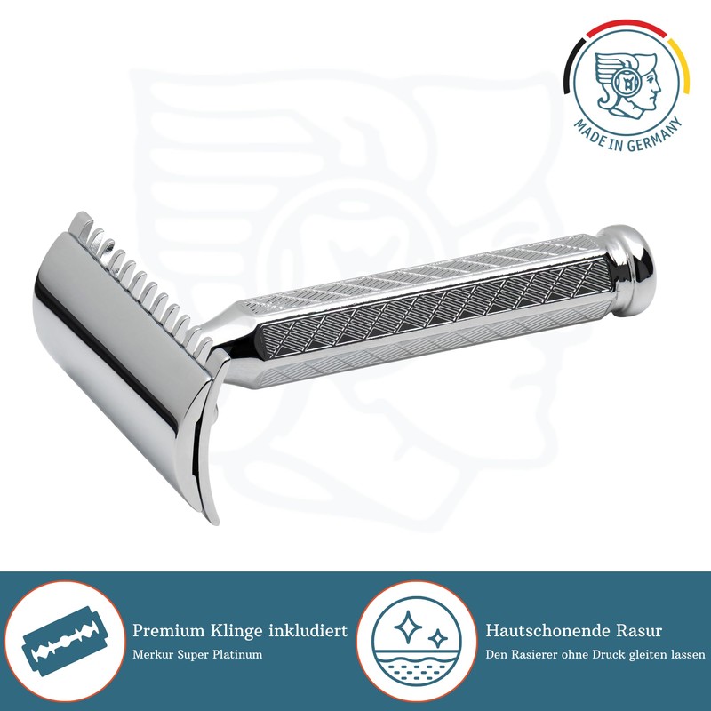 MERKUR Safety Razor 41C, Classic with Hexagonal Handle, Gloss Chrome,