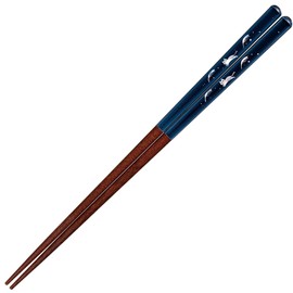 Sunlife H-06753 Chopsticks Dishwasher-Safe, Adult, Long, 9.1 inches (23 cm), Tenmaru, Cat Chigusa, Natural Wood, Blue, Made in Japan