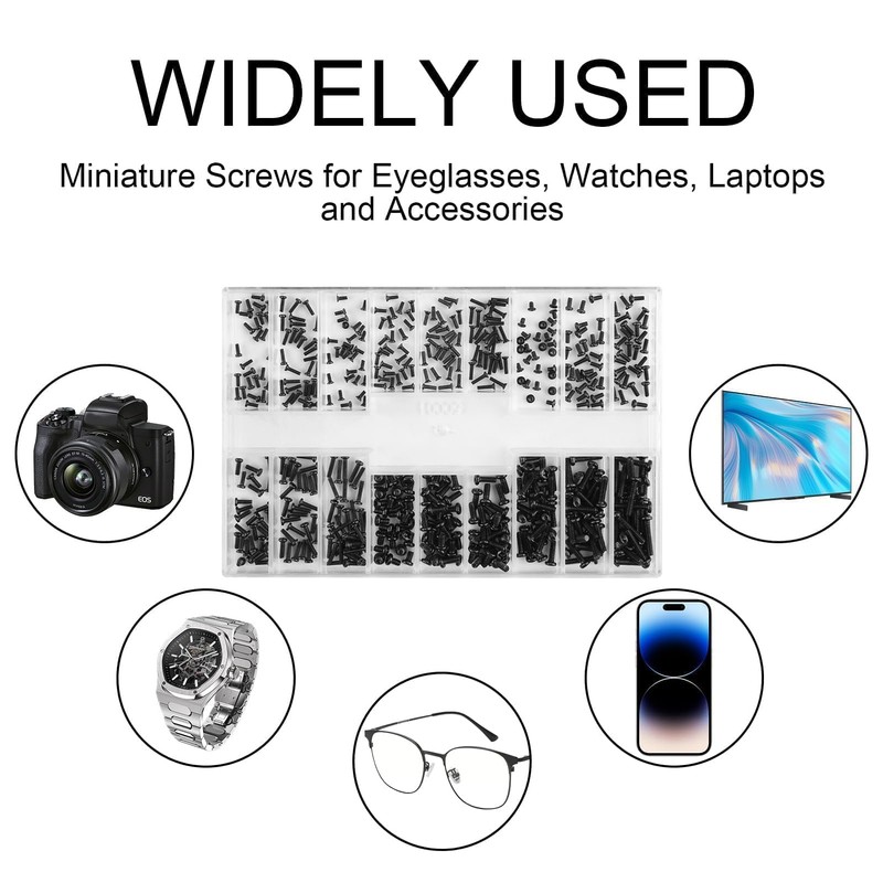 500 Pcs Micro Glasses Screws Repair Kit M1.2/M1.4/M2 with Tweezers,